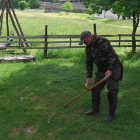 Short of money, we had to cut the grass